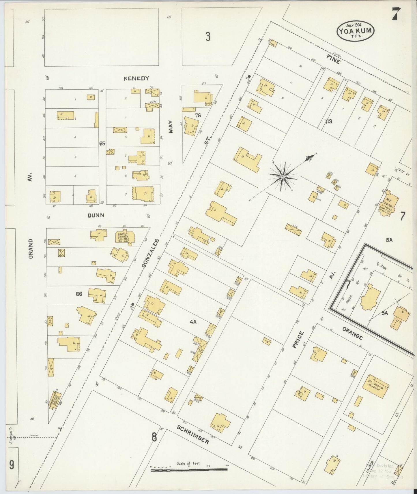 Sanborn Fire Insurance Map from Yoakum, De Witt And Lavaca Counties, Texas (1904), Sheet #0007 - Complete Map Set gallery image, historic Sanborn map, vintage wall art, Texas Texas