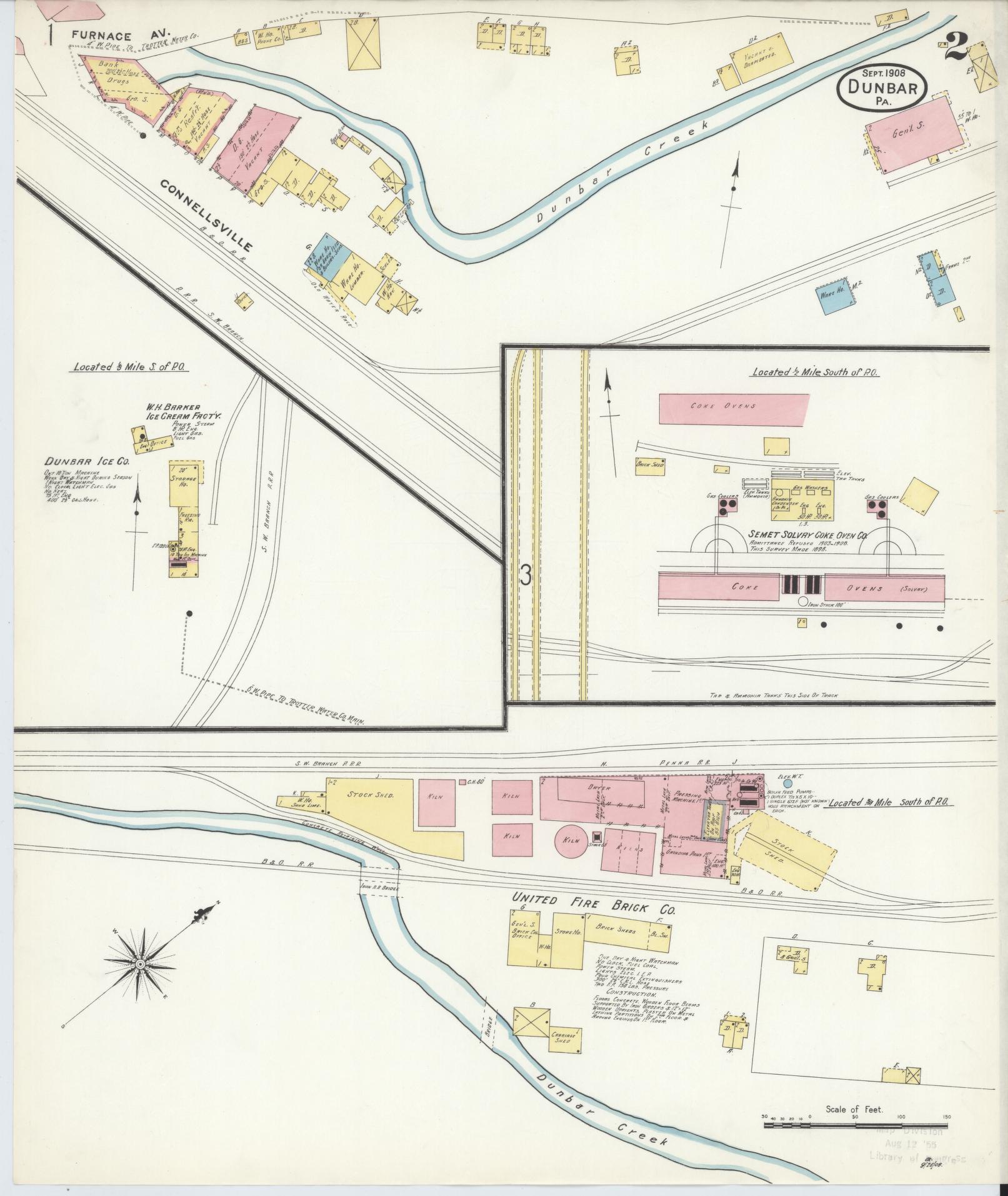 Sanborn Fire Insurance Map from Dunbar, Fayette County, Pennsylvania (1908), Sheet #0002 - Complete Map Set gallery image, historic Sanborn map, vintage wall art, Pennsylvania Pennsylvania