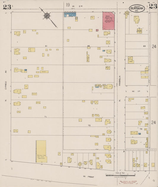 Sanborn Fire Insurance Map from Burbank, Los Angeles County, California (1923), Sheet #0023 - Historic Sanborn Fire Insurance Map Print, vintage old map wall art, antique decor, genealogy gift, California California map