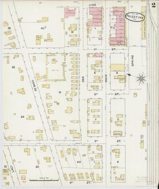 Sanborn Fire Insurance Map from Palestine, Anderson County, Texas (1891), Sheet #0002 - Historic Sanborn Fire Insurance Map Print, vintage old map wall art, antique decor, genealogy gift, Texas Texas map
