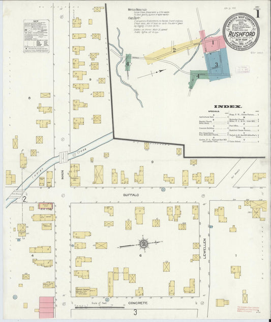 Sanborn Fire Insurance Map from Rushford, Allegany County, New York (1912), Sheet #0001 - Complete Map Set gallery image, historic Sanborn map, vintage wall art, New York New York