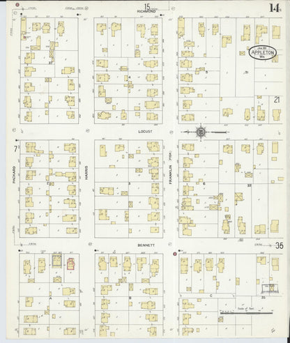 Sanborn Fire Insurance Map from Appleton, Outagamie County, Wisconsin (1911), Sheet #0014 - Historic Sanborn Fire Insurance Map Print, vintage old map wall art, antique decor, genealogy gift, Wisconsin Wisconsin map
