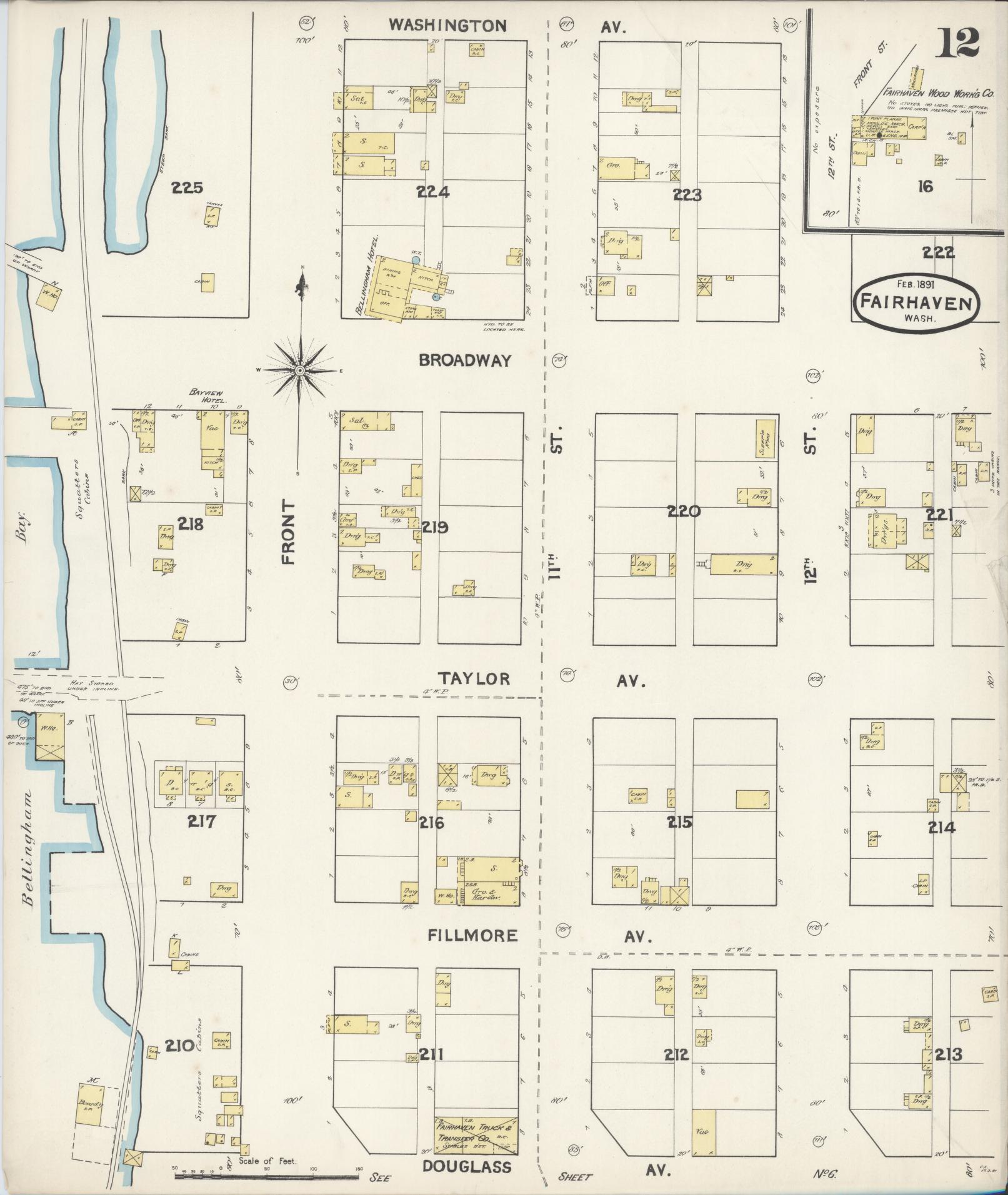 Sanborn Fire Insurance Map from Fairhaven [see also Bellingham and Sehome], Whatcom County, Washington (1891), Sheet #0012 - Historic Sanborn Fire Insurance Map Print, vintage old map wall art, antique decor, genealogy gift, Washington Washington map