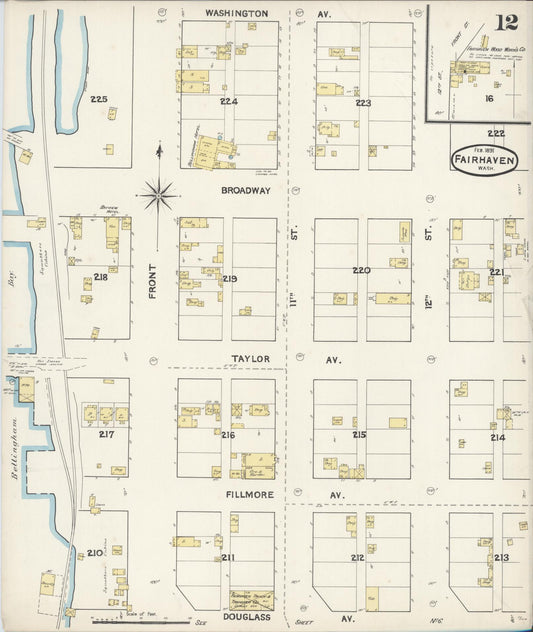 Sanborn Fire Insurance Map from Fairhaven [see also Bellingham and Sehome], Whatcom County, Washington (1891), Sheet #0012 - Historic Sanborn Fire Insurance Map Print, vintage old map wall art, antique decor, genealogy gift, Washington Washington map