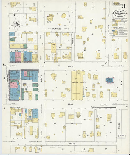 Sanborn Fire Insurance Map from Gatesville, Coryell County, Texas (1907), Sheet #0003 - Complete Map Set gallery image, historic Sanborn map, vintage wall art, Texas Texas