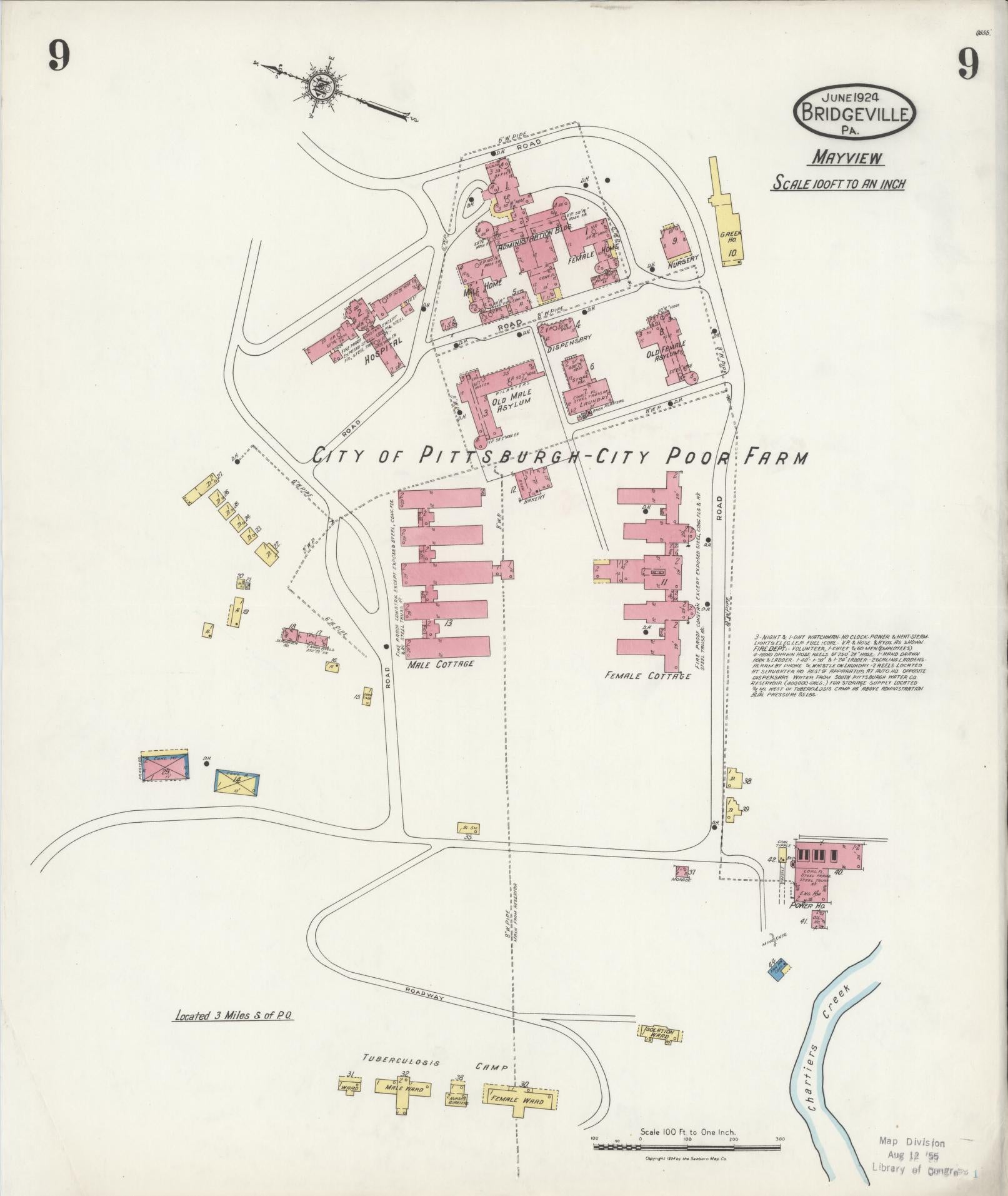 Sanborn Fire Insurance Map from Bridgeville, Allegheny County, Pennsylvania (1924), Sheet #0009 - Historic Sanborn Fire Insurance Map Print, vintage old map wall art, antique decor, genealogy gift, Pennsylvania Pennsylvania map