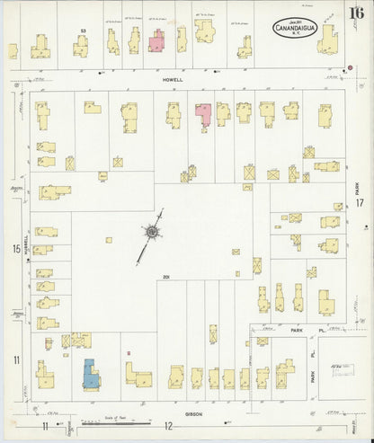 Sanborn Fire Insurance Map from Canandaigua, Ontario County, New York (1911), Sheet #0016 - Historic Sanborn Fire Insurance Map Print, vintage old map wall art, antique decor, genealogy gift, New York New York map