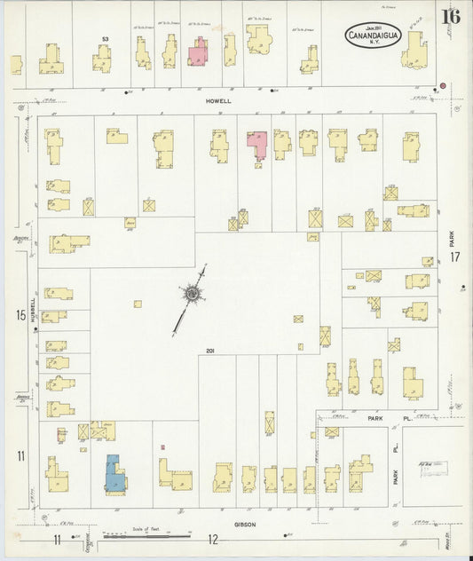 Sanborn Fire Insurance Map from Canandaigua, Ontario County, New York (1911), Sheet #0016 - Historic Sanborn Fire Insurance Map Print, vintage old map wall art, antique decor, genealogy gift, New York New York map