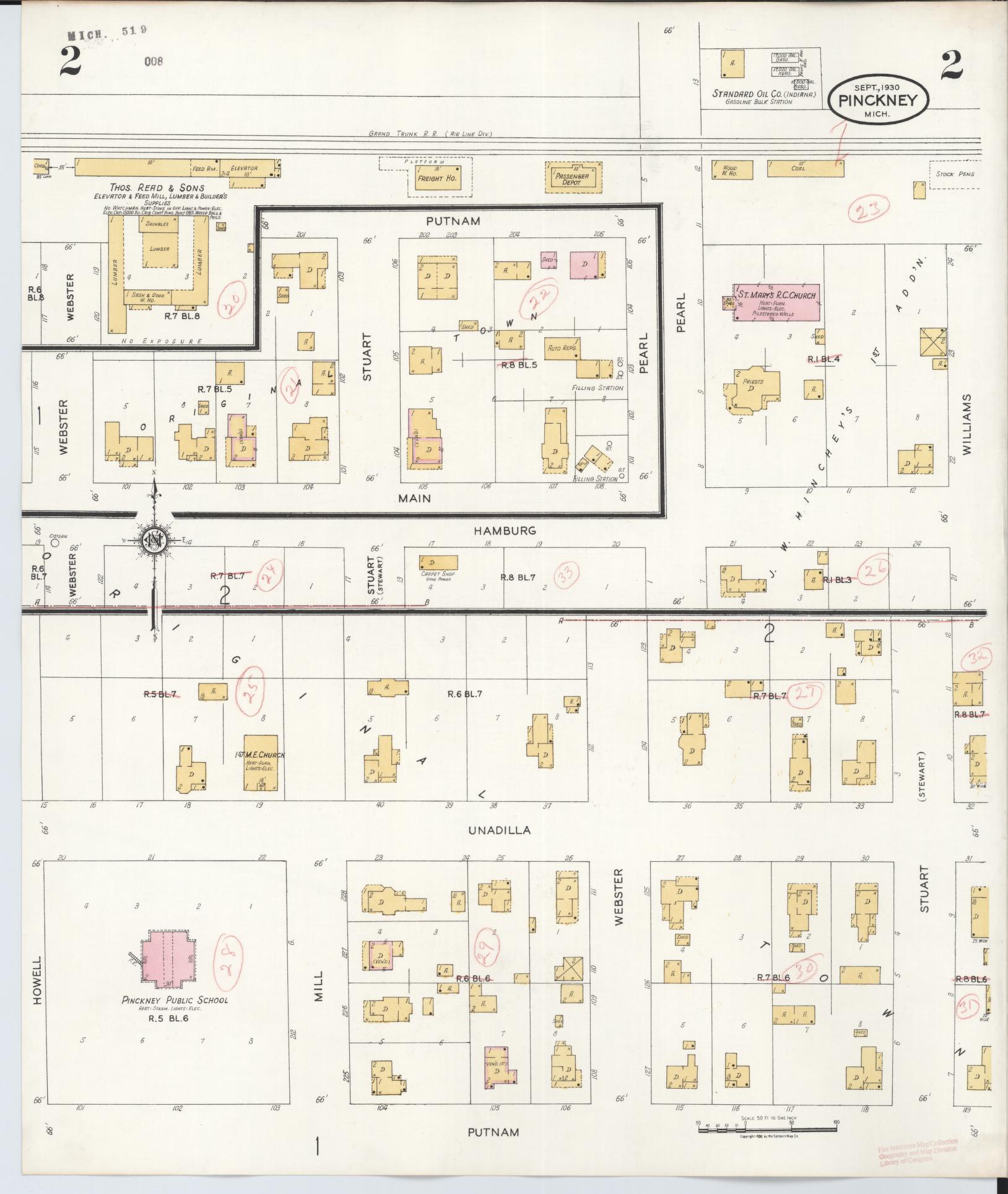 Sanborn Fire Insurance Map from Pinckney, Livingston County, Michigan (1930), Sheet #0002 - Complete Map Set gallery image, historic Sanborn map, vintage wall art, Michigan Michigan