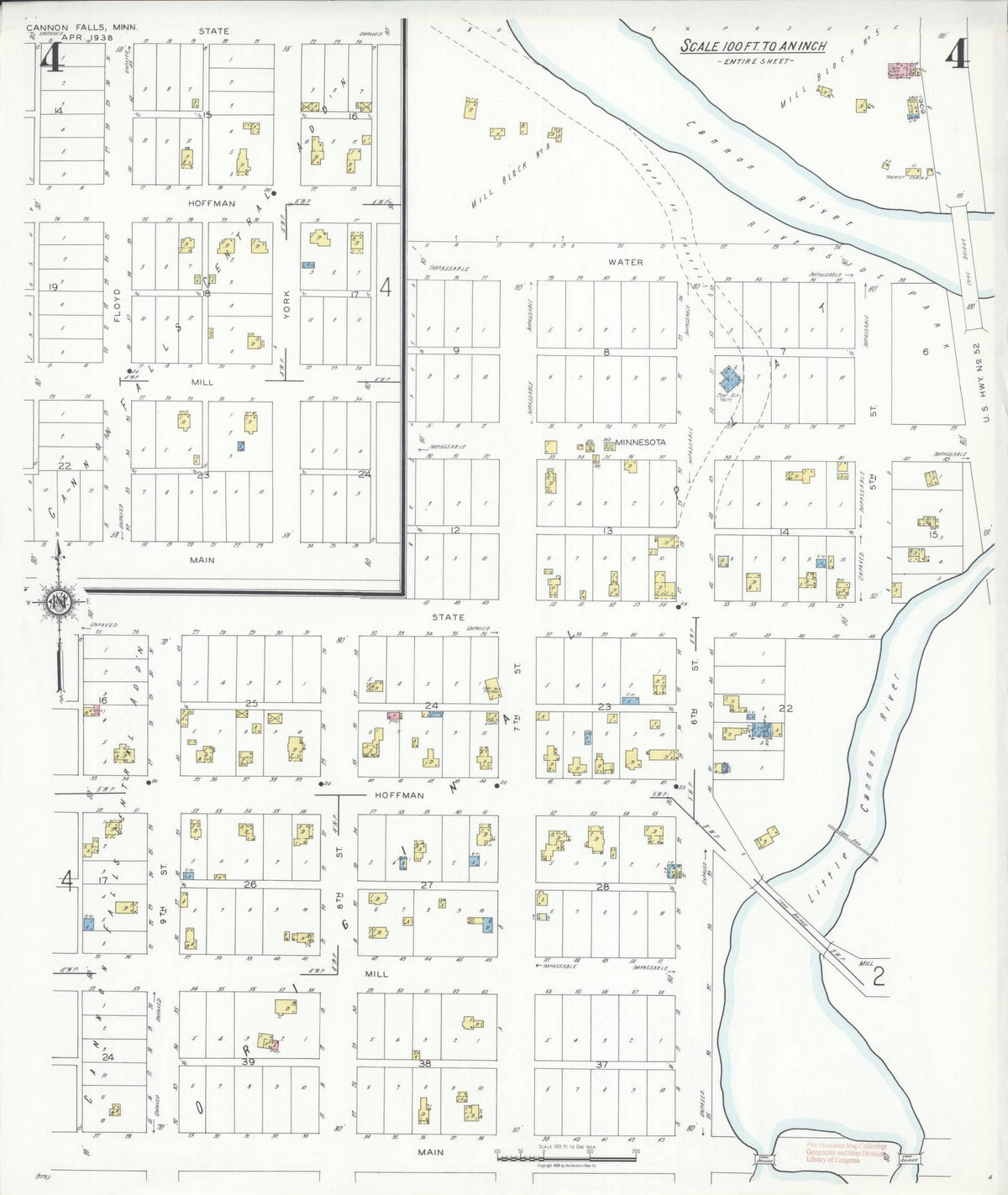 Sanborn Fire Insurance Map from Cannon Falls, Goodhue County, Minnesota (1938), Sheet #0004 - Complete Map Set gallery image, historic Sanborn map, vintage wall art, Minnesota Minnesota