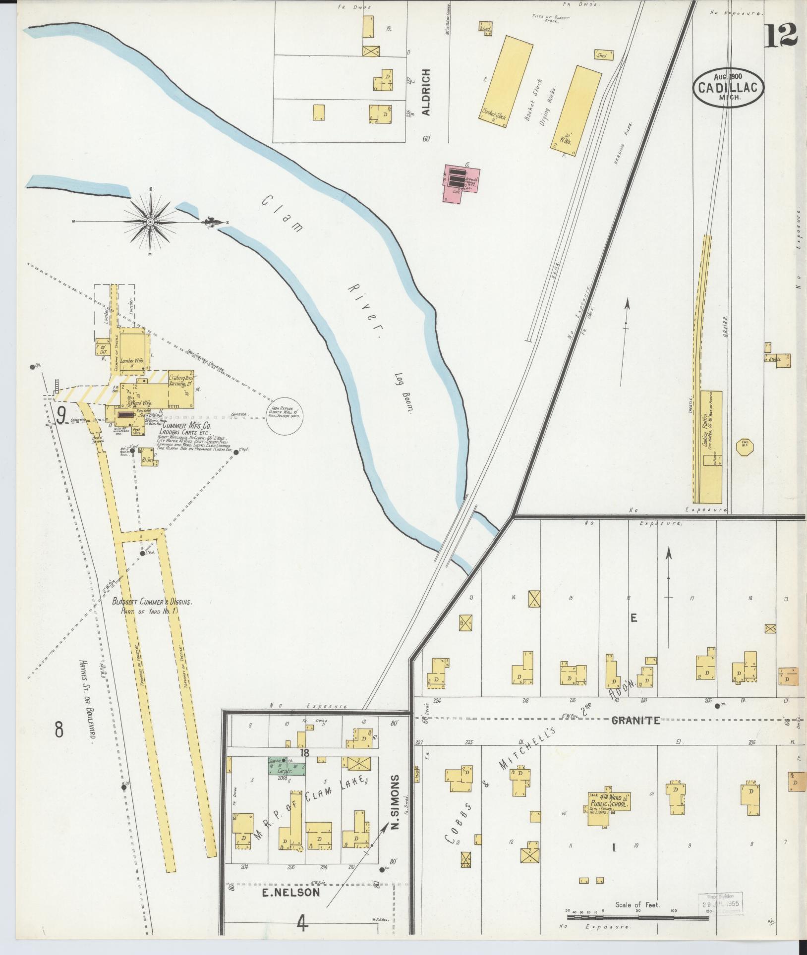Sanborn Fire Insurance Map from Cadillac, Wexford County, Michigan (1900), Sheet #0012 - Complete Map Set gallery image, historic Sanborn map, vintage wall art, Michigan Michigan
