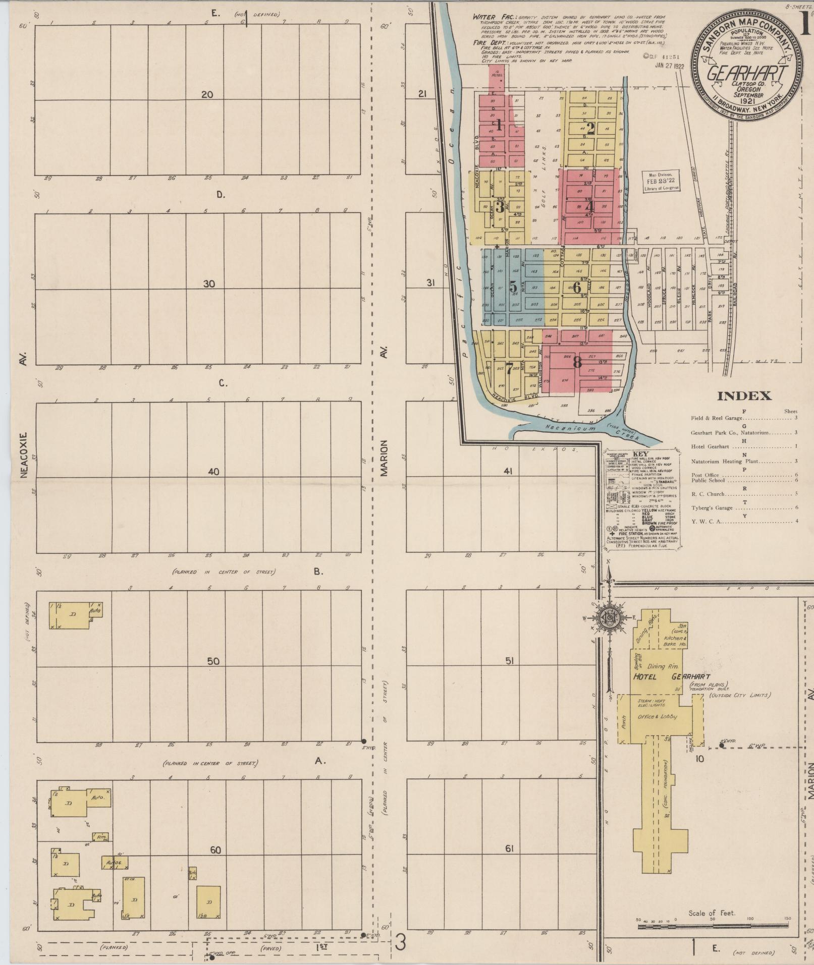 Sanborn Fire Insurance Map from Gearhart, Clatsop County, Oregon (1921), Sheet #0001 - Complete Map Set gallery image, historic Sanborn map, vintage wall art, Oregon Oregon