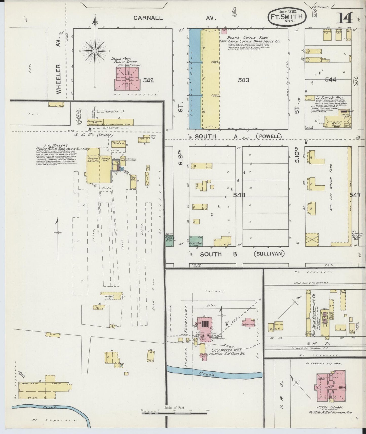 Sanborn Fire Insurance Map from Fort Smith, Sebastian County, Arkansas (1892), Sheet #0014 - Historic Sanborn Fire Insurance Map Print, vintage old map wall art, antique decor, genealogy gift, Arkansas Arkansas map