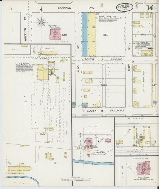 Sanborn Fire Insurance Map from Fort Smith, Sebastian County, Arkansas (1892), Sheet #0014 - Historic Sanborn Fire Insurance Map Print, vintage old map wall art, antique decor, genealogy gift, Arkansas Arkansas map