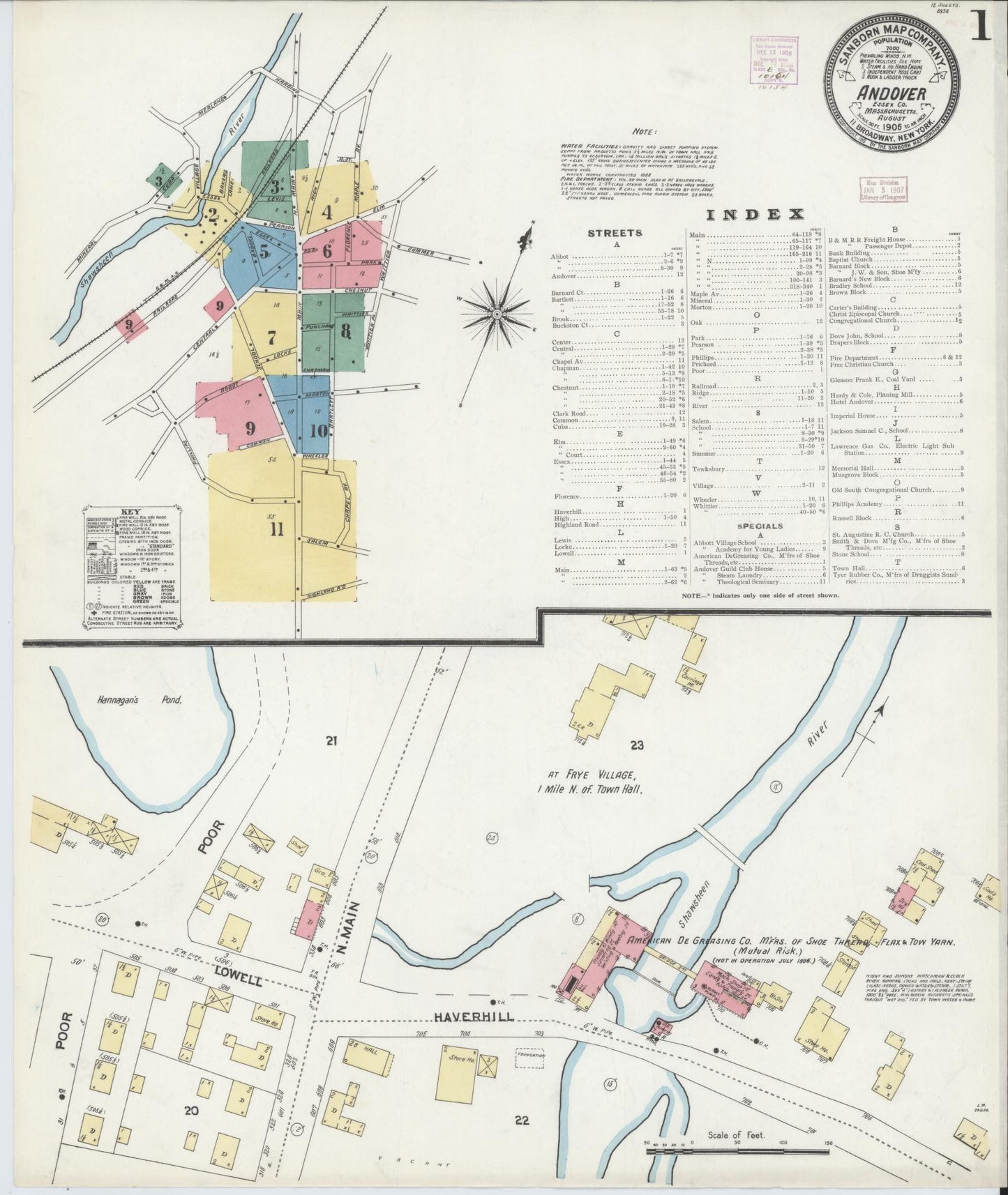 Sanborn Fire Insurance Map from Andover, Essex County, Massachusetts (1906), Sheet #0001 - Complete Map Set gallery image, historic Sanborn map, vintage wall art, Massachusetts Massachusetts