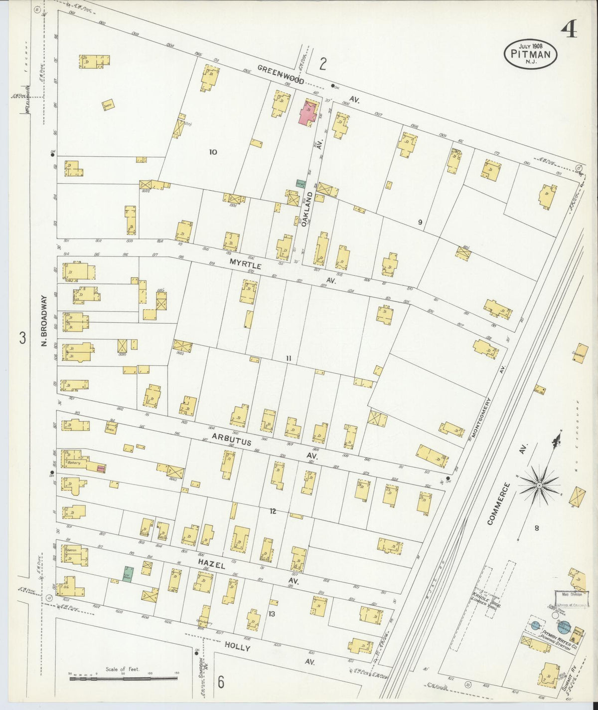 Sanborn Fire Insurance Map from Pitman, Gloucester County, New Jersey (1908), Sheet #0004 - Historic Sanborn Fire Insurance Map Print, vintage old map wall art, antique decor, genealogy gift, New Jersey New Jersey map