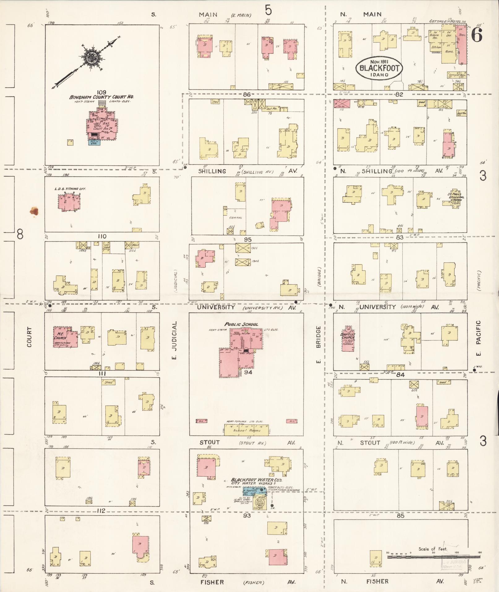 Sanborn Fire Insurance Map from Blackfoot, Bingham County, Idaho (1911), Sheet #0006 - Complete Map Set gallery image, historic Sanborn map, vintage wall art, Idaho Idaho