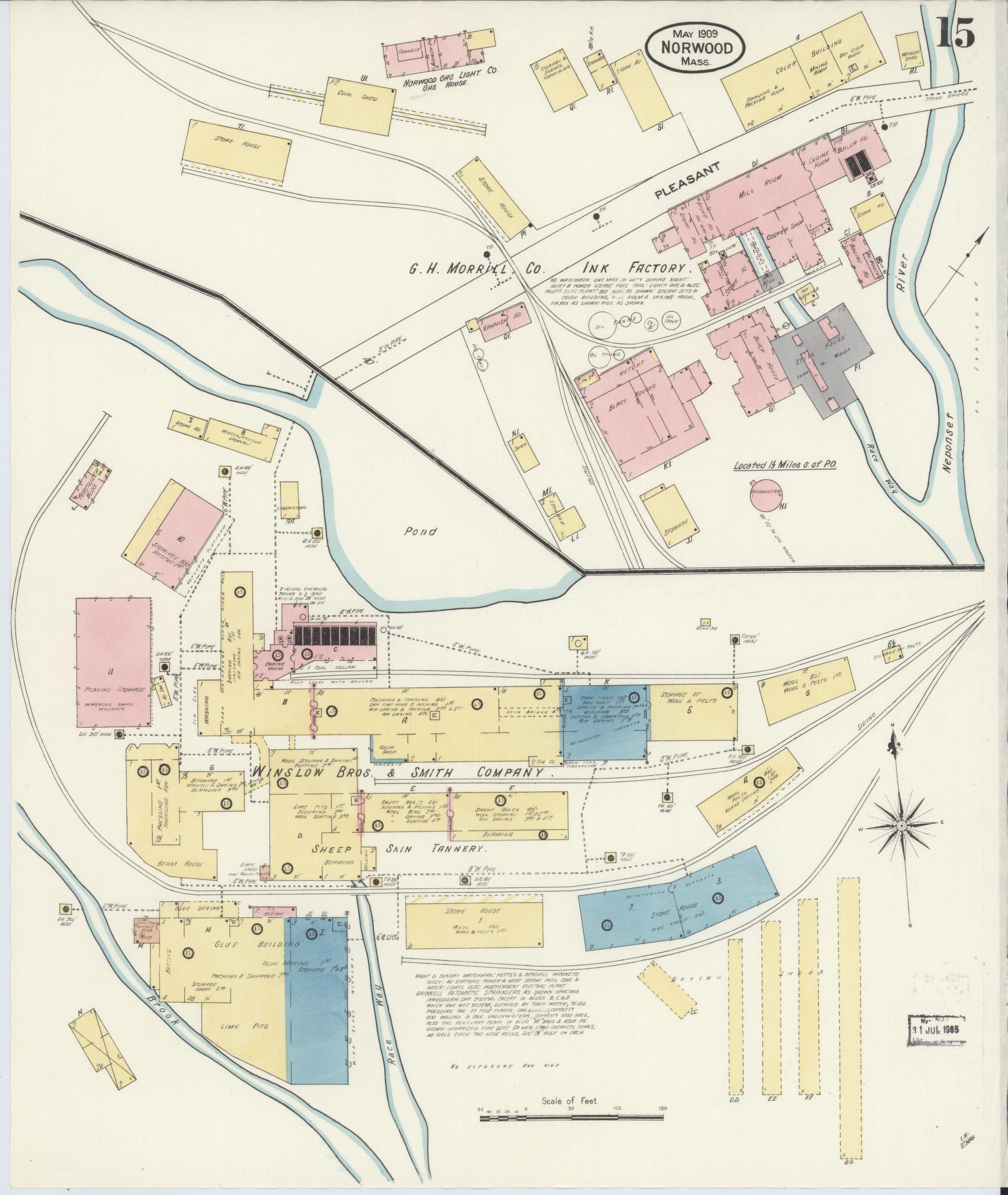 Sanborn Fire Insurance Map from Norwood, Norfolk County, Massachusetts (1909), Sheet #0015 - Historic Sanborn Fire Insurance Map Print, vintage old map wall art, antique decor, genealogy gift, Massachusetts Massachusetts map