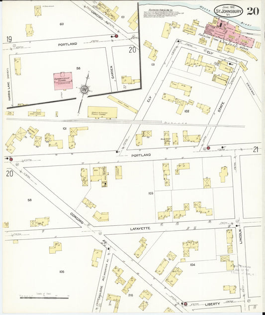 Sanborn Fire Insurance Map from Saint Johnsbury, Caledonia County, Vermont (1912), Sheet #0020 - Historic Sanborn Fire Insurance Map Print, vintage old map wall art, antique decor, genealogy gift, Vermont Vermont map