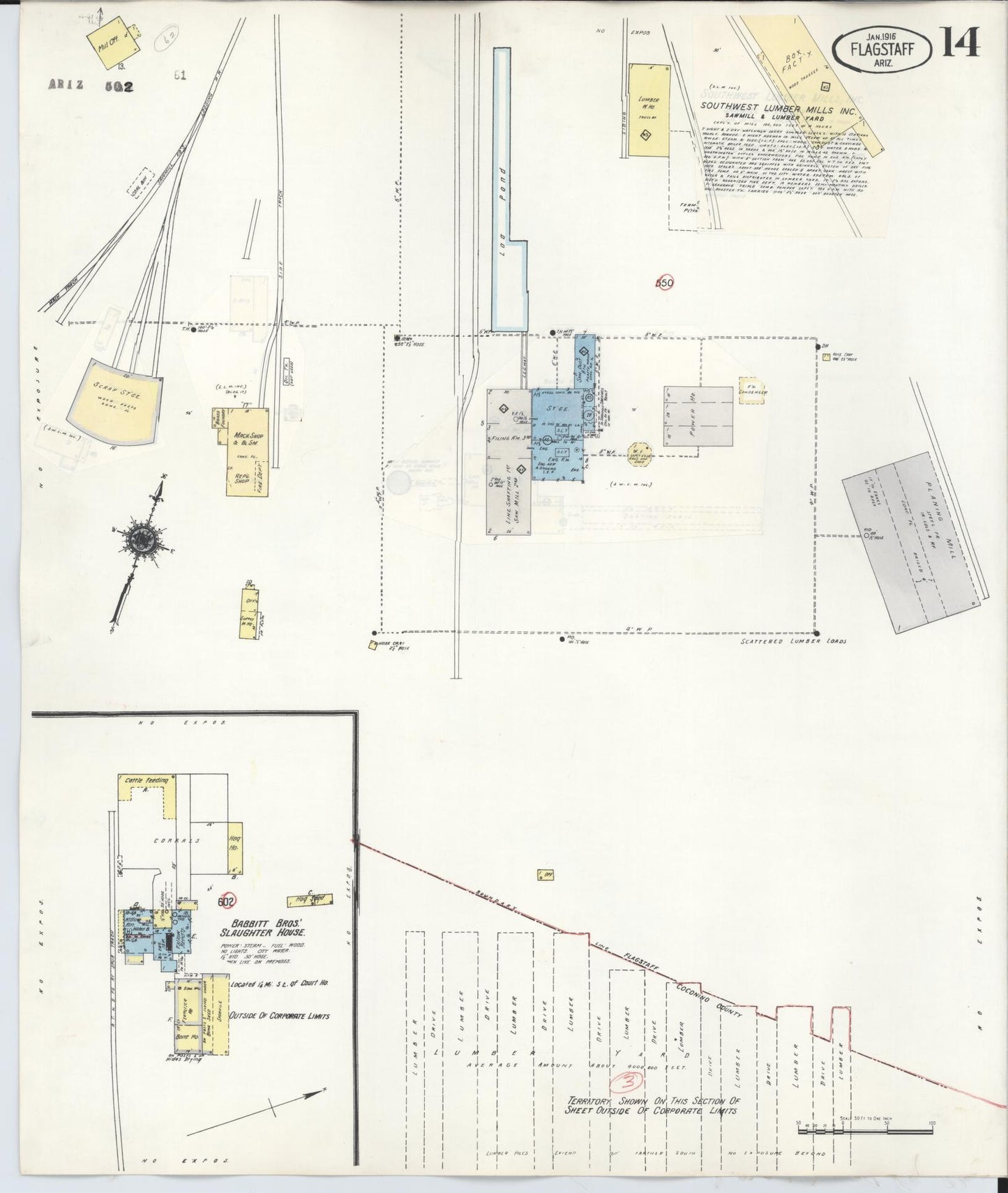 Sanborn Fire Insurance Map from Flagstaff, Coconino County, Arizona (1948), Sheet #0014 - Complete Map Set gallery image, historic Sanborn map, vintage wall art, Arizona Arizona