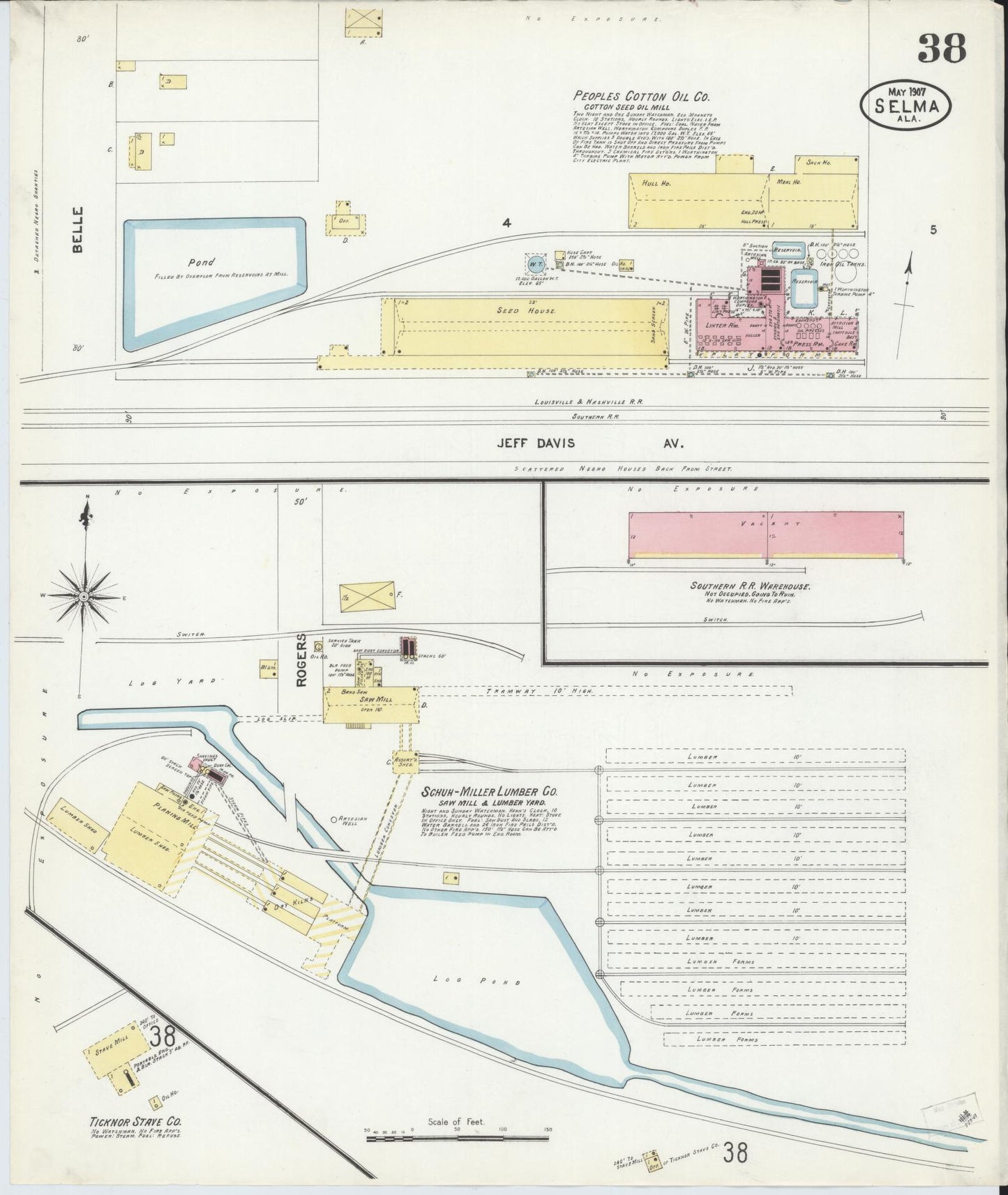Sanborn Fire Insurance Map from Selma, Dallas County, Alabama (1907), Sheet #0038 - Complete Map Set gallery image, historic Sanborn map, vintage wall art, Alabama Alabama