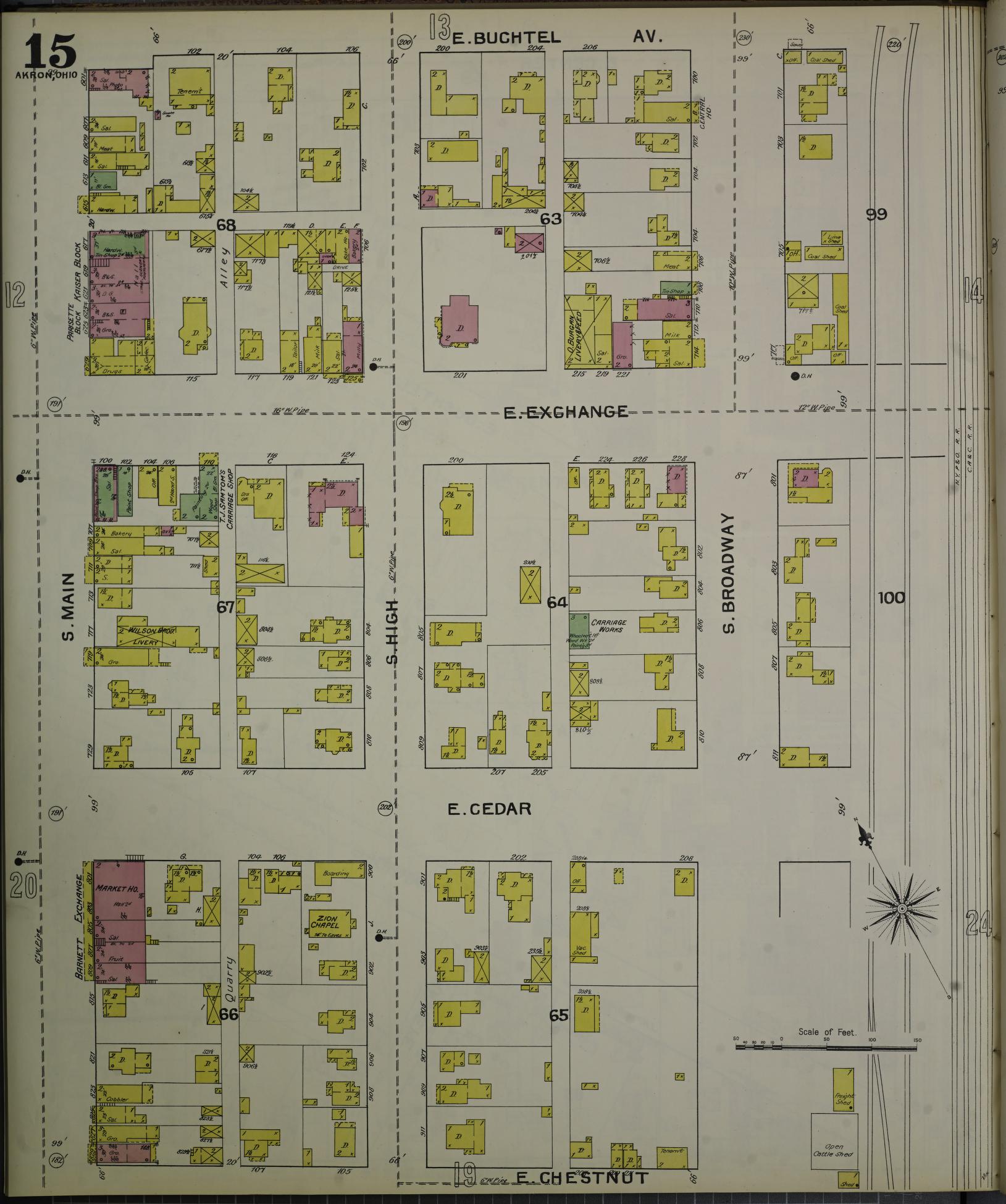 Sanborn Fire Insurance Map from Akron, Summit County, Ohio (1892), Sheet #0015 - Complete Map Set gallery image, historic Sanborn map, vintage wall art, Ohio Ohio