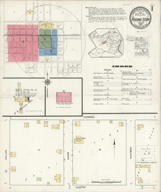 Sanborn Fire Insurance Map from Rising Star, Eastland County, Texas (1921), Sheet #0001 - Complete Map Set gallery image, historic Sanborn map, vintage wall art, Texas Texas