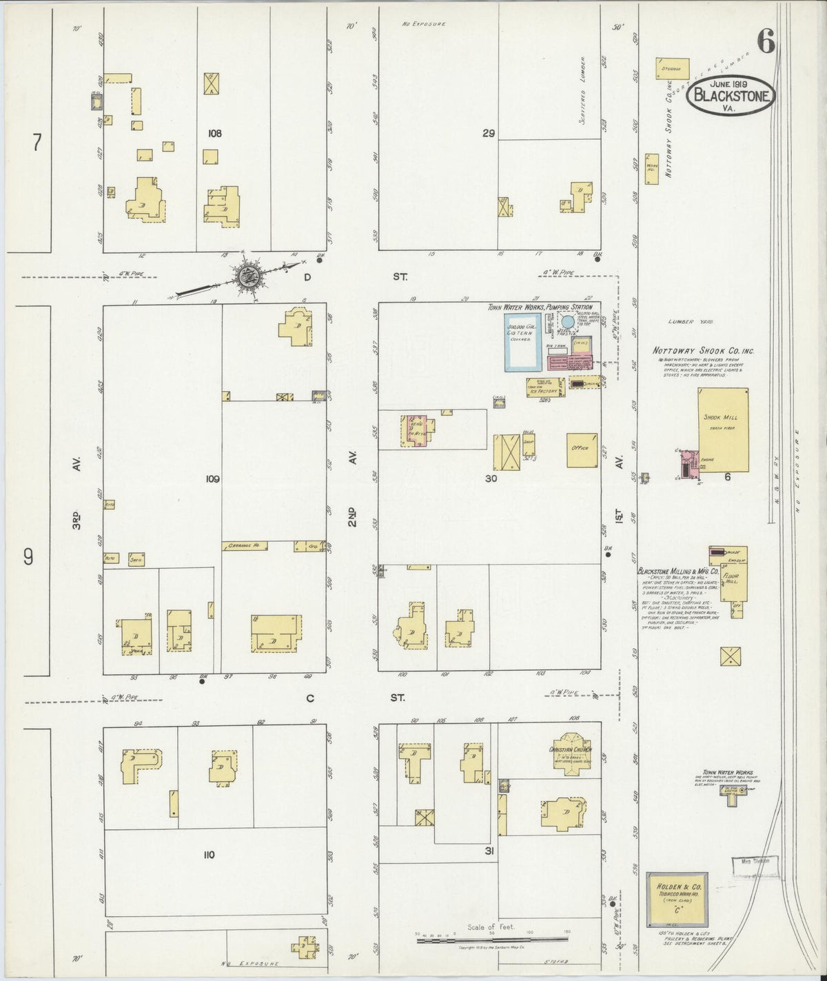 Sanborn Fire Insurance Map from Blackstone, Nottoway County, Virginia (1919), Sheet #0006 - Complete Map Set gallery image, historic Sanborn map, vintage wall art, Virginia Virginia