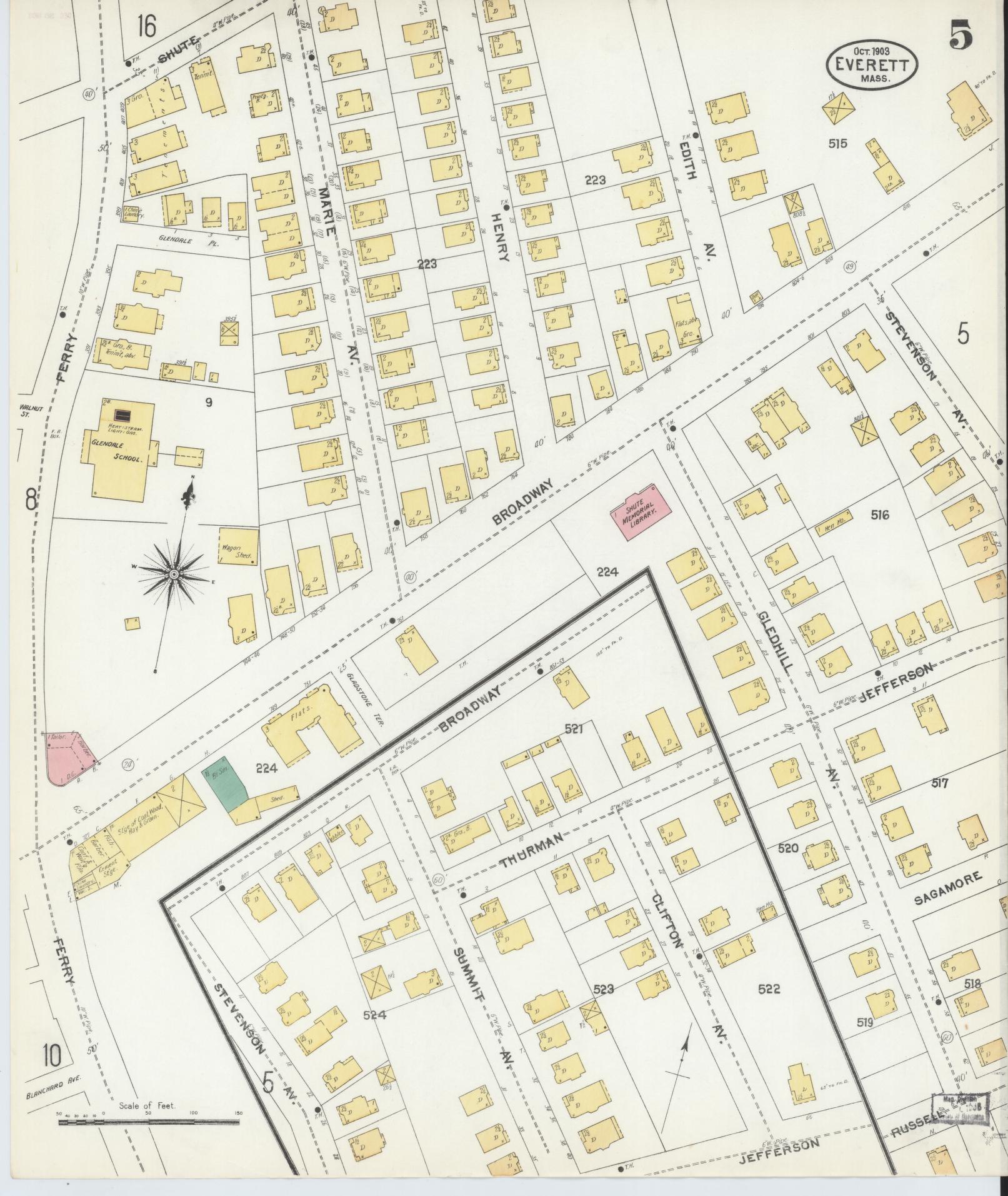 Sanborn Fire Insurance Map from Everett, Middlesex County, Massachusetts (1903), Sheet #0005 - Historic Sanborn Fire Insurance Map Print, vintage old map wall art, antique decor, genealogy gift, Massachusetts Massachusetts map