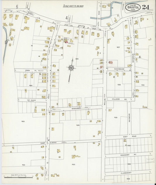 Sanborn Fire Insurance Map from Bristol, Hartford County, Connecticut (1916), Sheet #0024 - Historic Sanborn Fire Insurance Map Print, vintage old map wall art, antique decor, genealogy gift, Connecticut Connecticut map