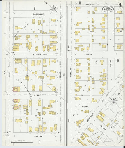 Sanborn Fire Insurance Map from Alpena, Alpena County, Michigan (1901), Sheet #0004 - Historic Sanborn Fire Insurance Map Print, vintage old map wall art, antique decor, genealogy gift, Michigan Michigan map