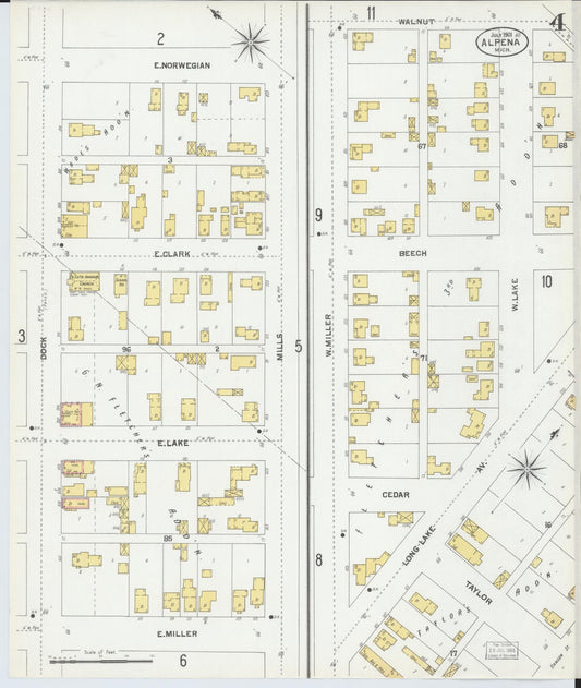 Sanborn Fire Insurance Map from Alpena, Alpena County, Michigan (1901), Sheet #0004 - Historic Sanborn Fire Insurance Map Print, vintage old map wall art, antique decor, genealogy gift, Michigan Michigan map
