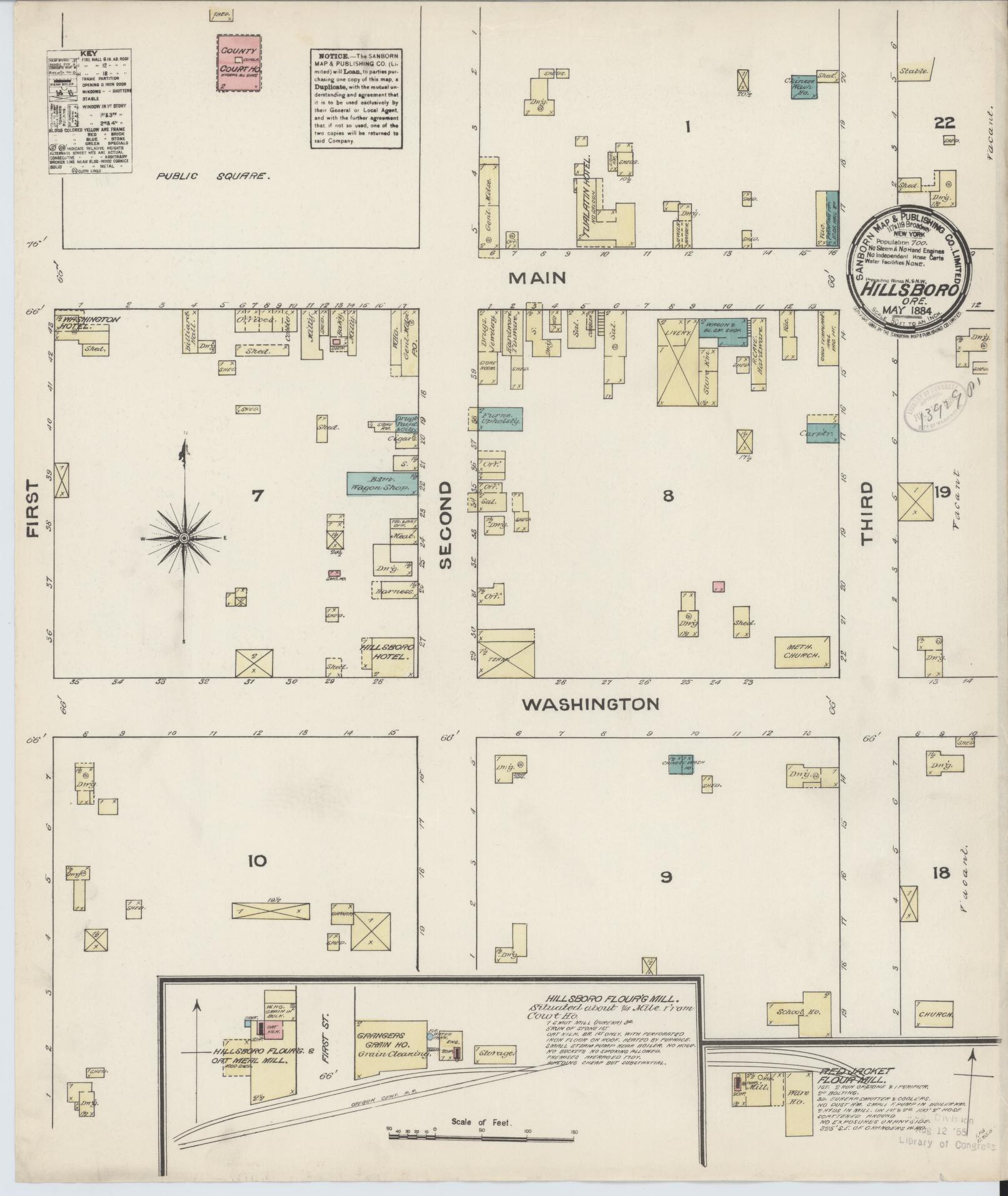 Sanborn Fire Insurance Map from Hillsboro, Washington County, Oregon (1884), Sheet #0001 - Historic Sanborn Fire Insurance Map Print, vintage old map wall art, antique decor, genealogy gift, Oregon Oregon map