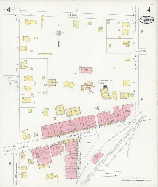 Sanborn Fire Insurance Map from Newbern, Dyer County, Tennessee (1929), Sheet #0004 - Historic Sanborn Fire Insurance Map Print, vintage old map wall art, antique decor, genealogy gift, Tennessee Tennessee map
