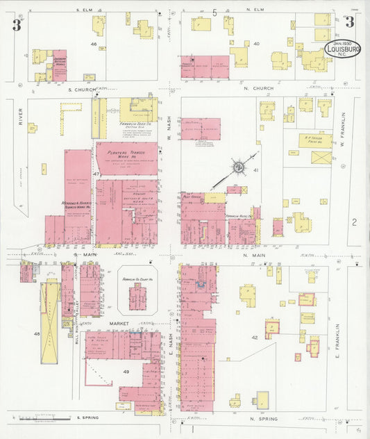 Sanborn Fire Insurance Map from Louisburg, Franklin County, North Carolina (1930), Sheet #0003 - Historic Sanborn Fire Insurance Map Print, vintage old map wall art, antique decor, genealogy gift, North Carolina North Carolina map