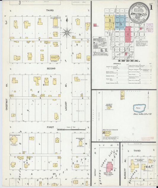 Sanborn Fire Insurance Map from Appleton City, Saint Clair County, Missouri (1902), Sheet #0001 - Historic Sanborn Fire Insurance Map Print, vintage old map wall art, antique decor, genealogy gift, Missouri Missouri map
