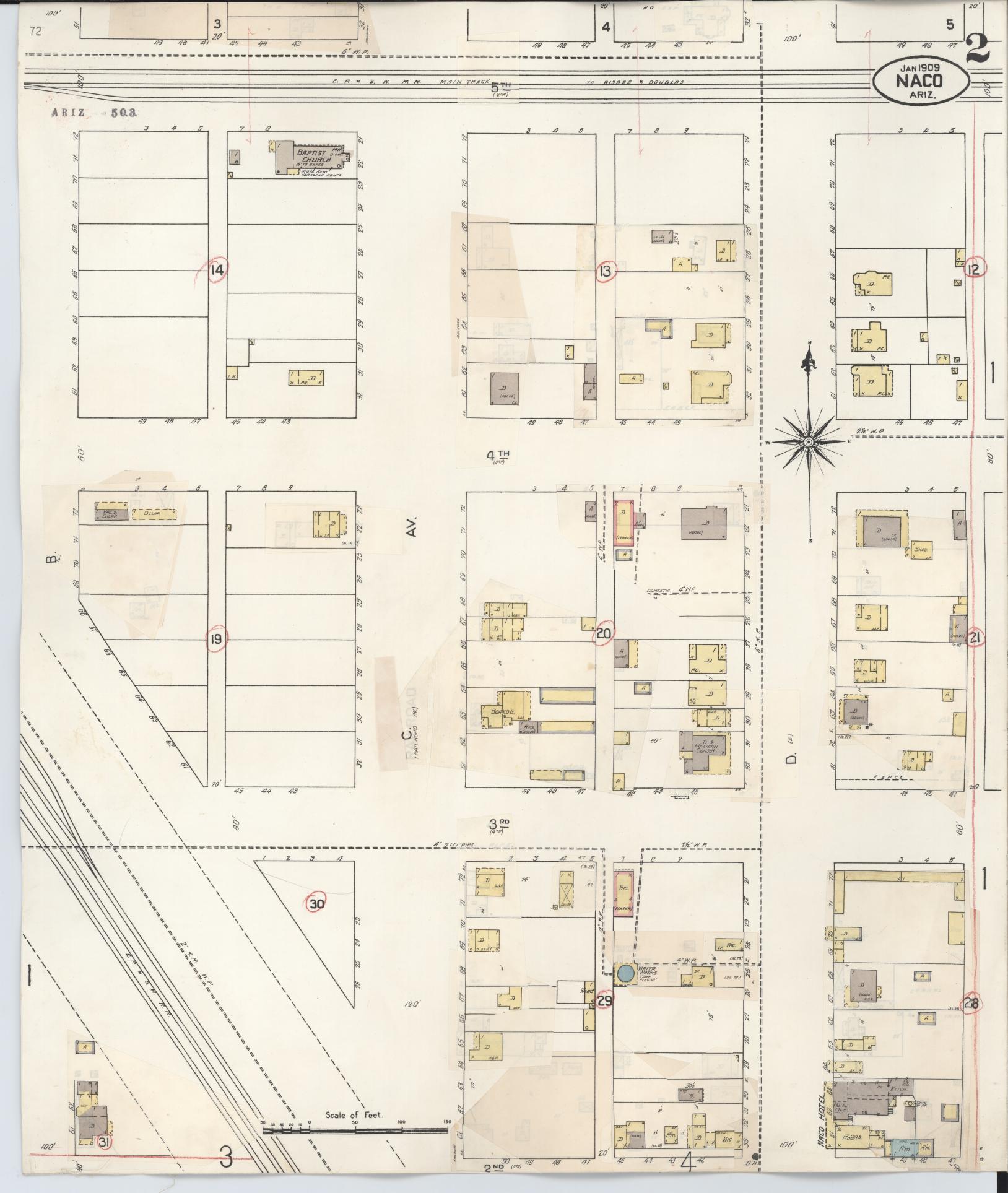 Sanborn Fire Insurance Map from Naco, Cochise County, Arizona (1931), Sheet #0002 - Historic Sanborn Fire Insurance Map Print, vintage old map wall art, antique decor, genealogy gift, Arizona Arizona map