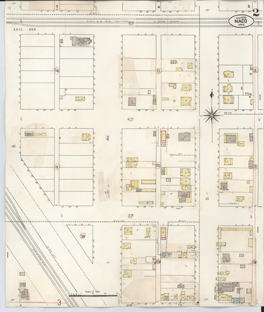 Sanborn Fire Insurance Map from Naco, Cochise County, Arizona (1931), Sheet #0002 - Historic Sanborn Fire Insurance Map Print, vintage old map wall art, antique decor, genealogy gift, Arizona Arizona map