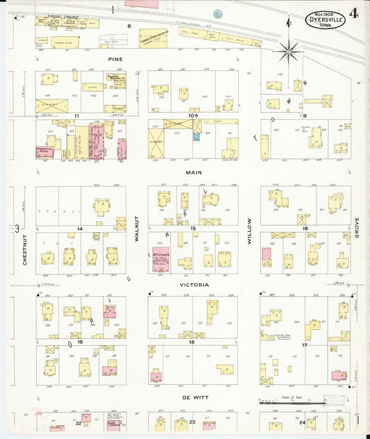 Sanborn Fire Insurance Map from Dyersville, Dubuque County, Iowa (1908), Sheet #0004 - Historic Sanborn Fire Insurance Map Print, vintage old map wall art