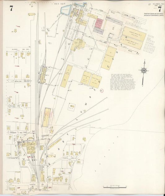 Sanborn Fire Insurance Map from Silsbee, Hardin County, Texas (1942), Sheet #0007 - Historic Sanborn Fire Insurance Map Print, vintage old map wall art, antique decor, genealogy gift, Texas Texas map