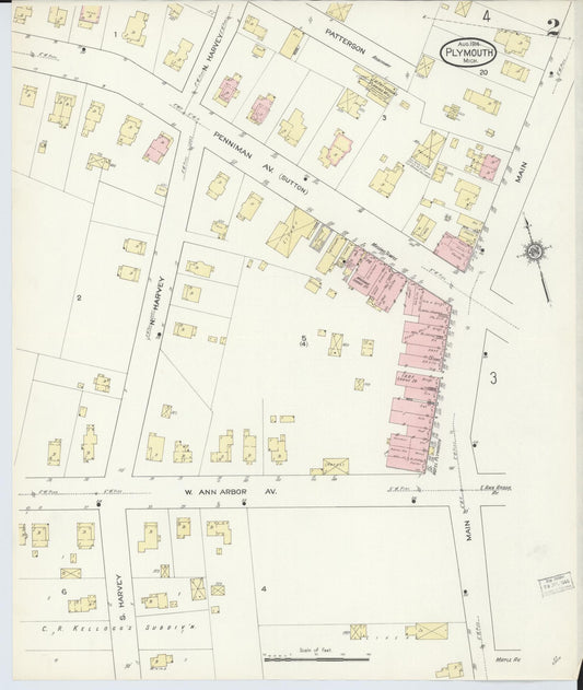 Sanborn Fire Insurance Map from Plymouth, Wayne County, Michigan (1914), Sheet #0002 - Historic Sanborn Fire Insurance Map Print, vintage old map wall art, antique decor, genealogy gift, Michigan Michigan map