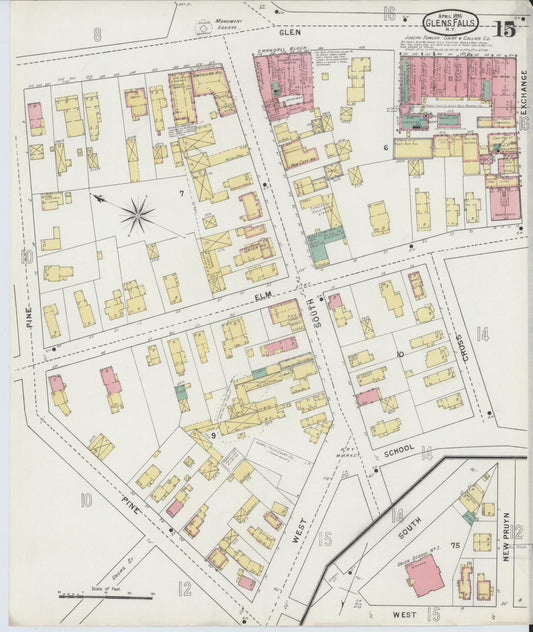 Sanborn Fire Insurance Map from Glens Falls, Warren County, New York (1895), Sheet #0015 - Historic Sanborn Fire Insurance Map Print, vintage old map wall art, antique decor, genealogy gift, New York New York map