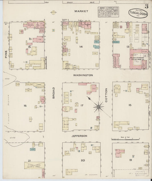 Sanborn Fire Insurance Map from Tuscaloosa, Tuscaloosa County, Alabama (1884), Sheet #0003 - Historic Sanborn Fire Insurance Map Print, vintage old map wall art, antique decor, genealogy gift, Alabama Alabama map