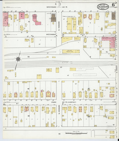 Sanborn Fire Insurance Map from Dearborn, Wayne County, Michigan (1919), Sheet #0006 - Historic Sanborn Fire Insurance Map Print, vintage old map wall art, antique decor, genealogy gift, Michigan Michigan map