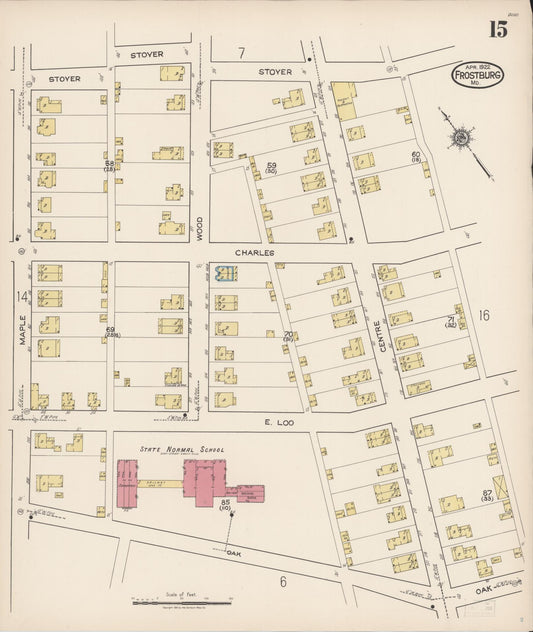 Sanborn Fire Insurance Map from Frostburg, Allegany County, Maryland (1922), Sheet #0015 - Historic Sanborn Fire Insurance Map Print, vintage old map wall art