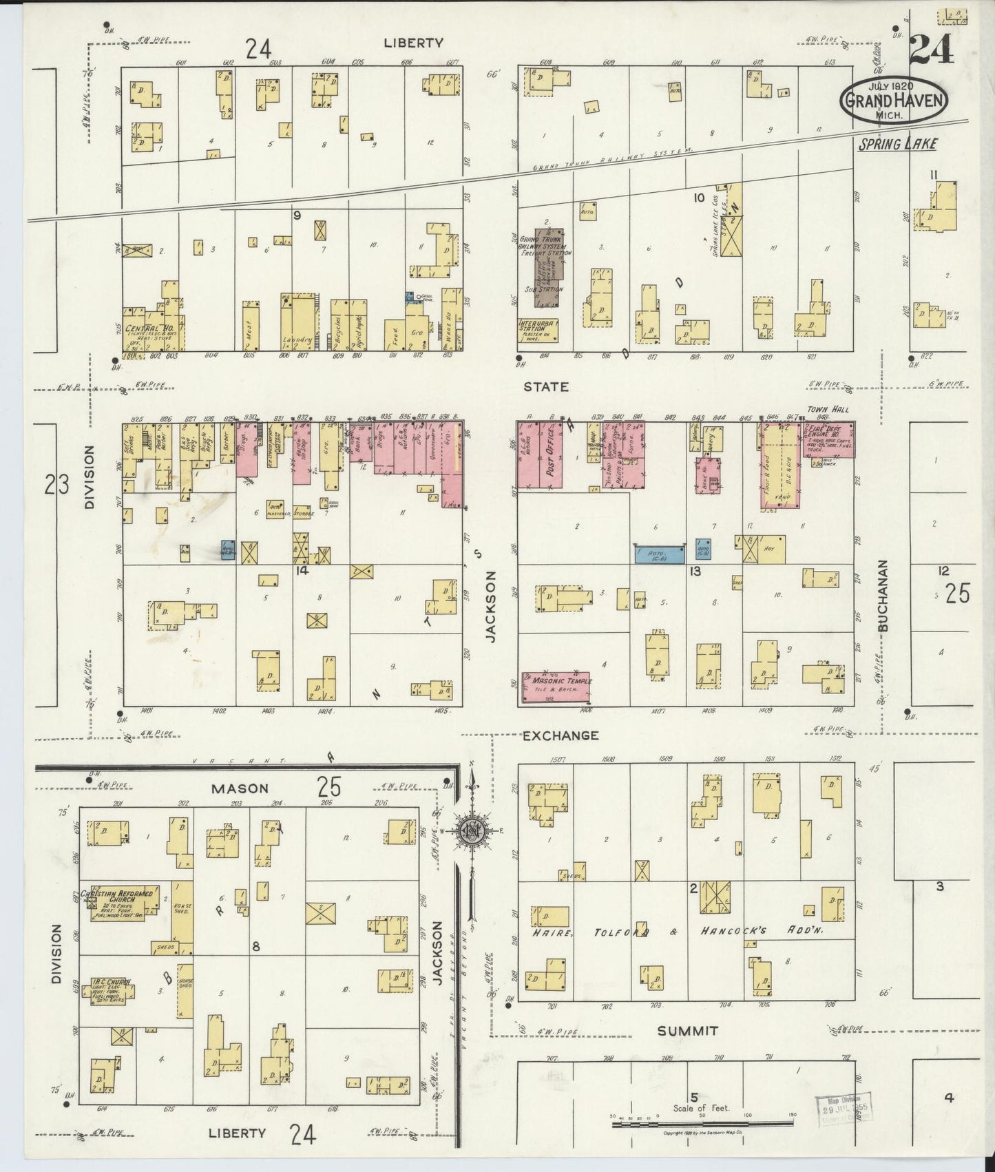 Sanborn Fire Insurance Map from Grand Haven, Ottawa County, Michigan (1920), Sheet #0024 - Complete Map Set gallery image, historic Sanborn map, vintage wall art, Michigan Michigan