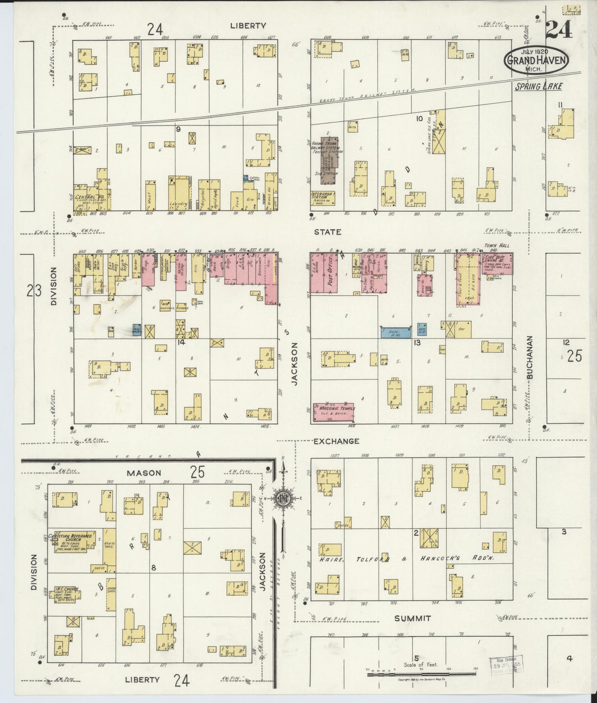 Sanborn Fire Insurance Map from Grand Haven, Ottawa County, Michigan (1920), Sheet #0024 - Complete Map Set gallery image, historic Sanborn map, vintage wall art, Michigan Michigan