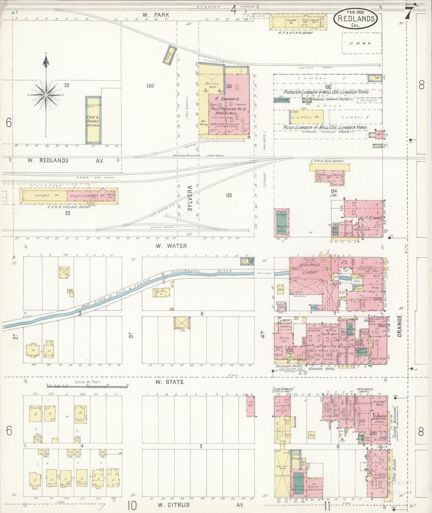 Sanborn Fire Insurance Map from Redlands, San Bernardino County, California (1900), Sheet #0007 - Complete Map Set gallery image, historic Sanborn map, vintage wall art, California California