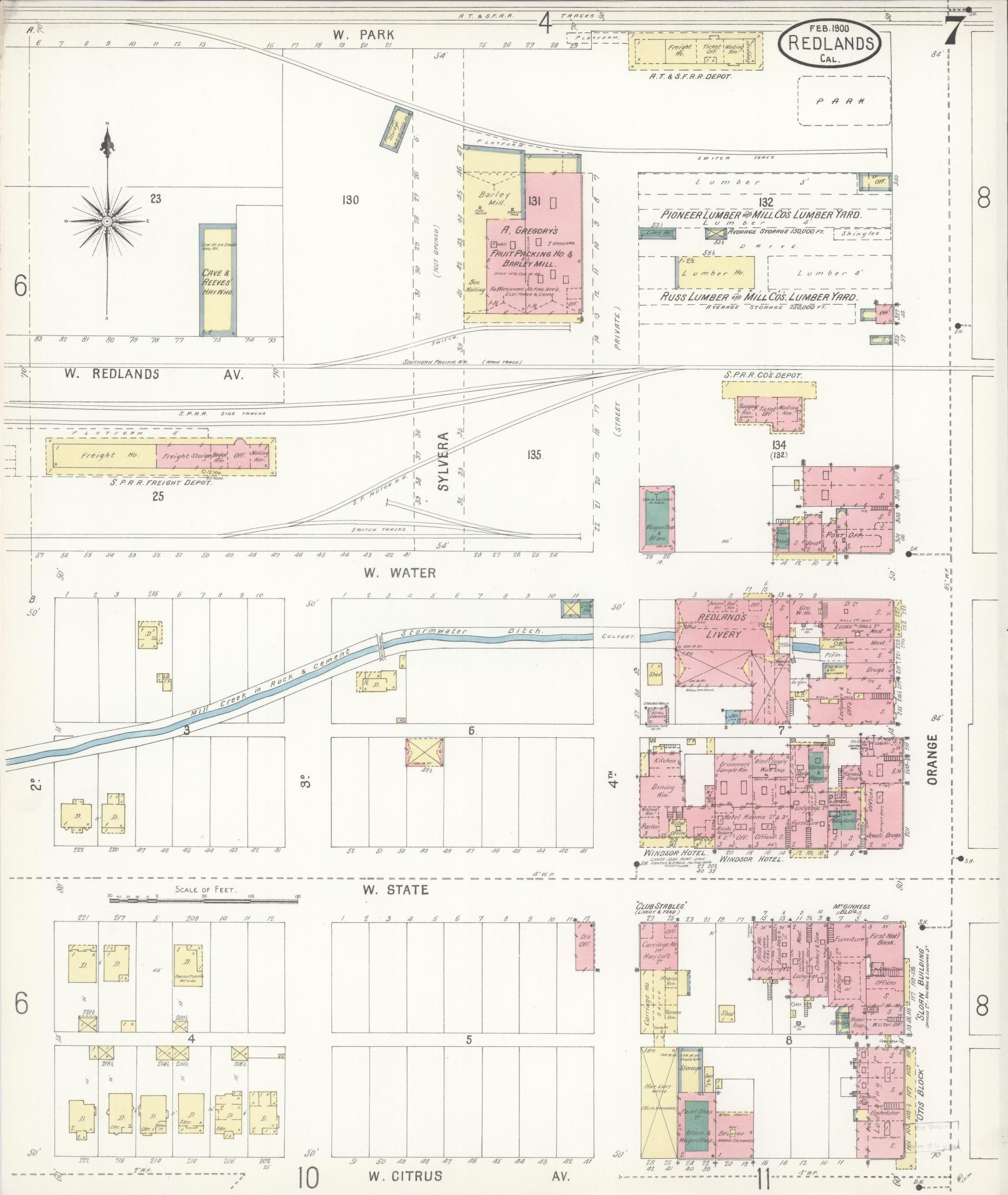 Sanborn Fire Insurance Map from Redlands, San Bernardino County, California (1900), Sheet #0007 - Complete Map Set gallery image, historic Sanborn map, vintage wall art, California California