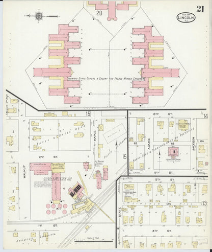 Sanborn Fire Insurance Map from Lincoln, Logan County, Illinois (1914), Sheet #0021 - Historic Sanborn Fire Insurance Map Print, vintage old map wall art, antique decor, genealogy gift, Illinois Illinois map
